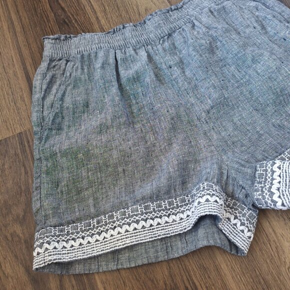 💙 Sigrid Olsen Pull On Shorts 100% Linen Size L/XL Embroidered Boho Lounge - Picture 3 of 7
